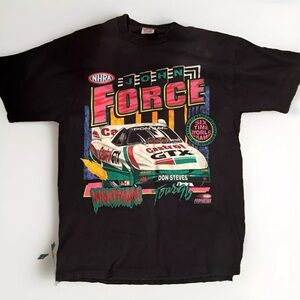 Rare Vintage Double-sided Black John Force Castrol GTX Racing NHRA Jerzees Tee